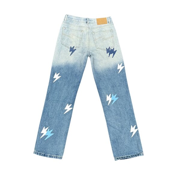 Lightning Patch Washed Vintage Jeans Gradient Blue Amexnocap